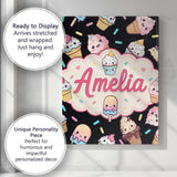 Personalised Name Cute Kawaii Ice Cream Custom  Modern Room Accent Elegant Feature Canvas Wall Art Print Decor Picture Ready to Hang