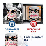 Personalized Custom Name Cute Kawaii Ice Cream Cone Popsicle Dessert Seamless Pattern Black 11oz Ceramic Coffee Tea Mug White Large Handle