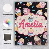 Personalised Name Cute Kawaii Ice Cream Custom  Modern Room Accent Elegant Feature Canvas Wall Art Print Decor Picture Ready to Hang