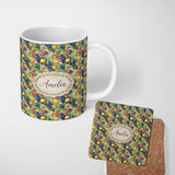 Personalized Custom Name Rich Detailed Grapes Citrus and Mixed Fruit Abundant Seamless Lovely 11oz Ceramic Coffee Tea Mug White Large Handle