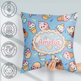 Custom Name Kawaii Ice Cream Cone Popsicle Sweet Dessert Pattern Square Filled Cushion Throw Pillow Sofa Bed Home Decor Zip Washable UK Made