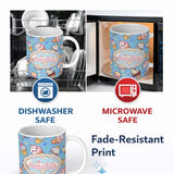 Personalized Custom Name Kawaii Ice Cream Cone Popsicle Sweet Dessert Seamless Pattern Blue 11oz Ceramic Coffee Tea Mug White Large Handle