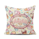 Custom Name Kawaii Ice Cream Cone Popsicle Sweet Dessert Pattern Square Filled Cushion Throw Pillow Sofa Bed Home Decor Zip Washable UK Made