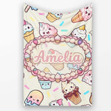 Kawaii Ice Cream Cone Popsicle Sweet Dessert Seamless Pattern Name  Personalised Custom Name Super Soft Fleece Blanket Bed Sofa Throw
