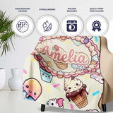 Kawaii Ice Cream Cone Popsicle Sweet Dessert Seamless Pattern Name  Personalised Custom Name Super Soft Fleece Blanket Bed Sofa Throw