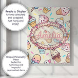 Personalised Name Kawaii Ice Cream Cone Custom  Modern Room Accent Elegant Feature Canvas Wall Art Print Decor Picture Ready to Hang