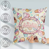 Custom Name Kawaii Ice Cream Cone Popsicle Sweet Dessert Pattern Square Filled Cushion Throw Pillow Sofa Bed Home Decor Zip Washable UK Made