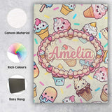 Personalised Name Kawaii Ice Cream Cone Custom  Modern Room Accent Elegant Feature Canvas Wall Art Print Decor Picture Ready to Hang