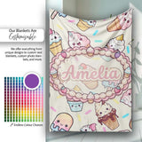 Kawaii Ice Cream Cone Popsicle Sweet Dessert Seamless Pattern Name  Personalised Custom Name Super Soft Fleece Blanket Bed Sofa Throw