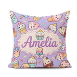 Custom Name Kawaii Ice Cream Cone Popsicle Sweet Dessert Pattern Square Filled Cushion Throw Pillow Sofa Bed Home Decor Zip Washable UK Made