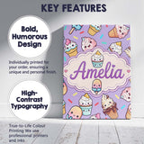 Personalised Name Kawaii Ice Cream Cone Custom  Modern Room Accent Elegant Feature Canvas Wall Art Print Decor Picture Ready to Hang