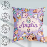 Custom Name Kawaii Ice Cream Cone Popsicle Sweet Dessert Pattern Square Filled Cushion Throw Pillow Sofa Bed Home Decor Zip Washable UK Made