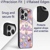 Kawaii Ice Cream Cone Popsicle Sweet Dessert Custom Name Protective Phone Case Mobile Cover Durable Everyday Smartphone Shock Resistant