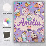 Personalised Name Kawaii Ice Cream Cone Custom  Modern Room Accent Elegant Feature Canvas Wall Art Print Decor Picture Ready to Hang