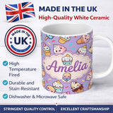 Personalized Custom Name Kawaii Ice Cream Cone Popsicle Sweet Dessert Seamless Pattern 11oz Ceramic Coffee Tea Mug White Large Handle