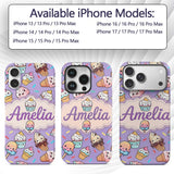 Kawaii Ice Cream Cone Popsicle Sweet Dessert Custom Name Protective Phone Case Mobile Cover Durable Everyday Smartphone Shock Resistant