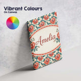 Personalised Name Bold Red Blue Rose Floral Seamless Pattern Perfect Custom  Home Canvas Wall Art Print Decor Picture Ready to Hang