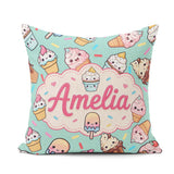 Custom Name Kawaii Ice Cream Cone Popsicle Sweet Dessert Pattern Square Filled Cushion Throw Pillow Sofa Bed Home Decor Zip Washable UK Made