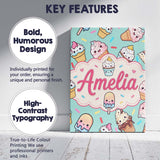 Personalised Name Kawaii Ice Cream Cone Custom  Modern Room Accent Elegant Feature Canvas Wall Art Print Decor Picture Ready to Hang
