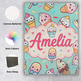 Personalised Name Kawaii Ice Cream Cone Custom  Modern Room Accent Elegant Feature Canvas Wall Art Print Decor Picture Ready to Hang