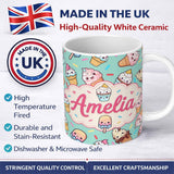 Personalized Custom Name Kawaii Ice Cream Cone Popsicle Sweet Dessert Seamless Pattern Mint 11oz Ceramic Coffee Tea Mug White Large Handle