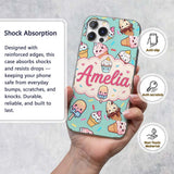 Kawaii Ice Cream Cone Popsicle Sweet Dessert Custom Name Protective Phone Case Mobile Cover Durable Everyday Smartphone Shock Resistant