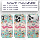 Kawaii Ice Cream Cone Popsicle Sweet Dessert Custom Name Protective Phone Case Mobile Cover Durable Everyday Smartphone Shock Resistant