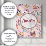 Personalised Name Kawaii Ice Cream Cone Custom  Modern Room Accent Elegant Feature Canvas Wall Art Print Decor Picture Ready to Hang