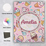 Personalised Name Kawaii Ice Cream Cone Custom  Modern Room Accent Elegant Feature Canvas Wall Art Print Decor Picture Ready to Hang