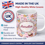 Personalized Custom Name Kawaii Ice Cream Cone Popsicle Sweet Dessert Seamless Pattern Soft 11oz Ceramic Coffee Tea Mug White Large Handle