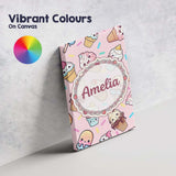Personalised Name Kawaii Ice Cream Cone Custom  Modern Room Accent Elegant Feature Canvas Wall Art Print Decor Picture Ready to Hang