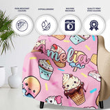 Kawaii Ice Cream Cone Popsicle Sweet Dessert Seamless Pattern Blush  Personalised Custom Name Super Soft Fleece Blanket Bed Sofa Throw