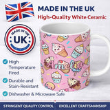 Personalized Custom Name Kawaii Ice Cream Cone Popsicle Sweet Dessert Seamless Pattern Blush 11oz Ceramic Coffee Tea Mug White Large Handle