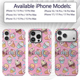 Kawaii Ice Cream Cone Popsicle Sweet Dessert Custom Name Protective Phone Case Mobile Cover Durable Everyday Smartphone Shock Resistant