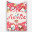 Kawaii Ice Cream Cone Popsicle Sweet Dessert Seamless Pattern Coral  Personalised Custom Name Super Soft Fleece Blanket Bed Sofa Throw
