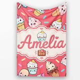 Kawaii Ice Cream Cone Popsicle Sweet Dessert Seamless Pattern Coral  Personalised Custom Name Super Soft Fleece Blanket Bed Sofa Throw