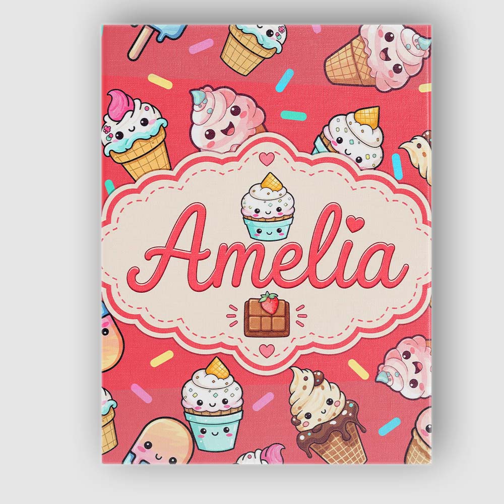 Personalised Name Kawaii Ice Cream Cone Custom  Modern Room Accent Elegant Feature Canvas Wall Art Print Decor Picture Ready to Hang