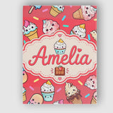 Personalised Name Kawaii Ice Cream Cone Custom  Modern Room Accent Elegant Feature Canvas Wall Art Print Decor Picture Ready to Hang