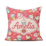 Custom Name Kawaii Ice Cream Cone Popsicle Sweet Dessert Pattern Square Filled Cushion Throw Pillow Sofa Bed Home Decor Zip Washable UK Made