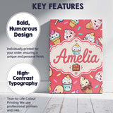 Personalised Name Kawaii Ice Cream Cone Custom  Modern Room Accent Elegant Feature Canvas Wall Art Print Decor Picture Ready to Hang