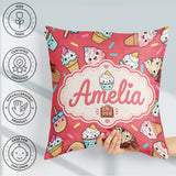 Custom Name Kawaii Ice Cream Cone Popsicle Sweet Dessert Pattern Square Filled Cushion Throw Pillow Sofa Bed Home Decor Zip Washable UK Made
