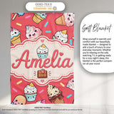 Kawaii Ice Cream Cone Popsicle Sweet Dessert Seamless Pattern Coral  Personalised Custom Name Super Soft Fleece Blanket Bed Sofa Throw