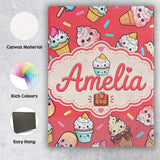 Personalised Name Kawaii Ice Cream Cone Custom  Modern Room Accent Elegant Feature Canvas Wall Art Print Decor Picture Ready to Hang