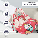 Kawaii Ice Cream Cone Popsicle Sweet Dessert Seamless Pattern Coral  Personalised Custom Name Super Soft Fleece Blanket Bed Sofa Throw