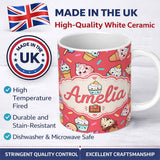 Personalized Custom Name Kawaii Ice Cream Cone Popsicle Sweet Dessert Seamless Pattern Coral 11oz Ceramic Coffee Tea Mug White Large Handle