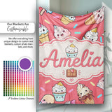Kawaii Ice Cream Cone Popsicle Sweet Dessert Seamless Pattern Coral  Personalised Custom Name Super Soft Fleece Blanket Bed Sofa Throw