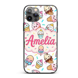 Kawaii Ice Cream Cone Popsicle Sweet Dessert Custom Name Protective Phone Case Mobile Cover Durable Everyday Smartphone Shock Resistant