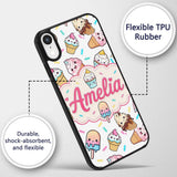 Kawaii Ice Cream Cone Popsicle Sweet Dessert Custom Name Protective Phone Case Mobile Cover Durable Everyday Smartphone Shock Resistant