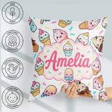 Custom Name Kawaii Ice Cream Cone Popsicle Sweet Dessert Pattern Square Filled Cushion Throw Pillow Sofa Bed Home Decor Zip Washable UK Made