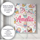 Personalised Name Kawaii Ice Cream Cone Custom  Modern Room Accent Elegant Feature Canvas Wall Art Print Decor Picture Ready to Hang